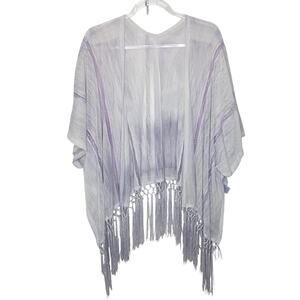Line SK Purple White Kimono Womens SM Beach Vacation Resort Swim Cover Casual